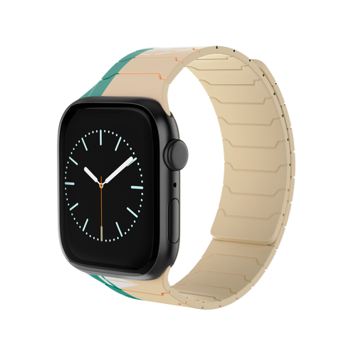 Magnetic Apple Watch with the Coastal Breeze silicone band featuring a coastal ocean landscape design.