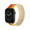 Magnetic Apple Watch with the Sunset Oasis silicone band featuring a vibrant desert sunset landscape design.